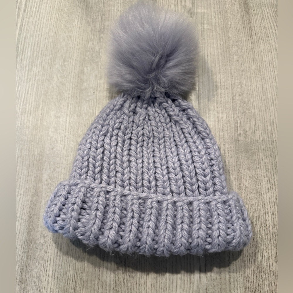 Free People Lavender Light Purple Chunky Knit Pom Pom Beanie Hat